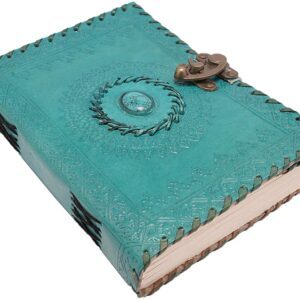 Gift For Him Her Large Notebook 180 Pages NAQSH Handmade Unlined Leather Journal Travel Diary With Blank Pages Size 10x7 Stone Chakras Vintage Writing Journal For Men And Women 